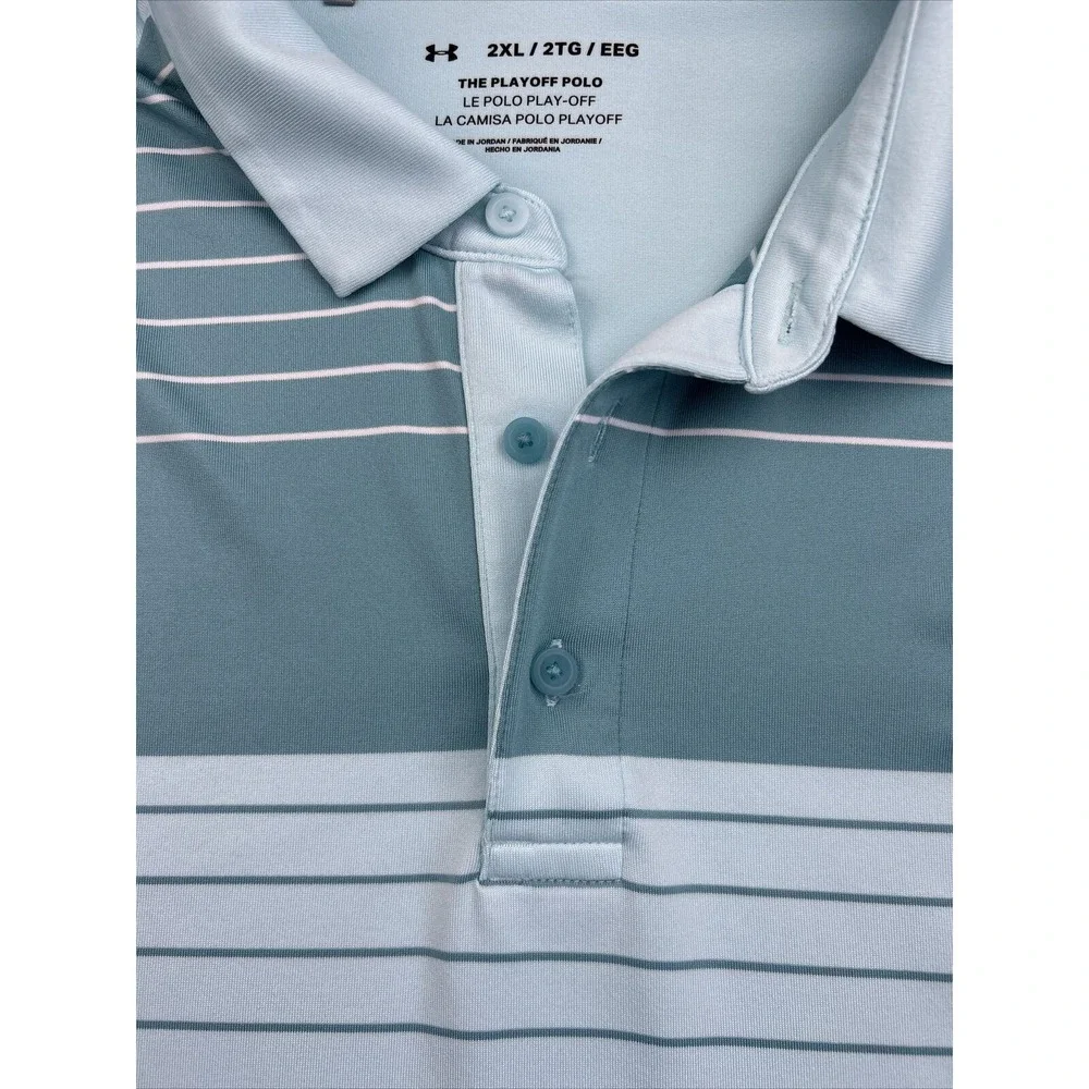 Under Armour The Playoff Polo Mens XXL‎ Lightweight Teal Striped Golf
